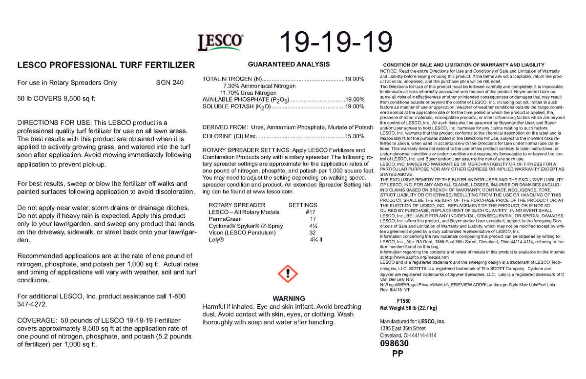 Lesco Starter Fertilizer 191919 50lb Adirondack Landscape Supply